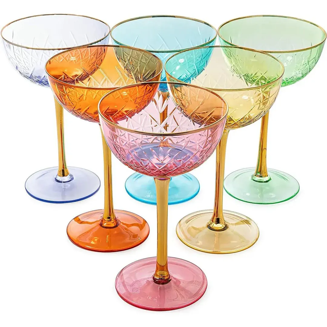 KHEN - Colored Coupe Art Deco Glasses S/6