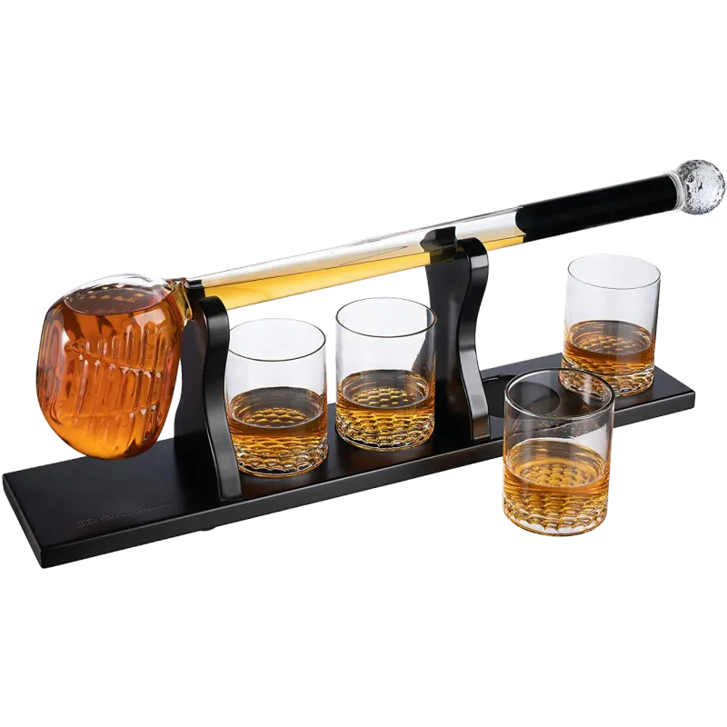 TWS - Golf Club Whiskey Decanter and 4 Liquor Glasses