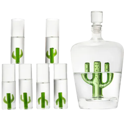 TWS - Cactus Decanter and 6 Cactus Shot Glasses