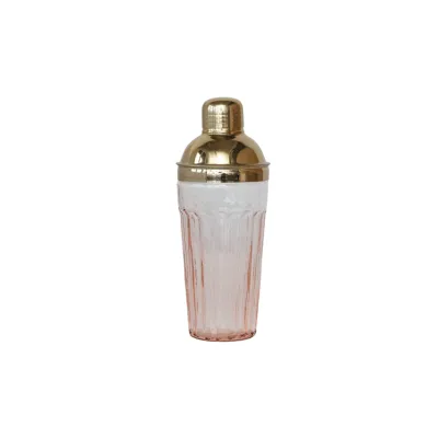 Glass Cocktail Shaker w/ SS Top, Pink &amp; Gold