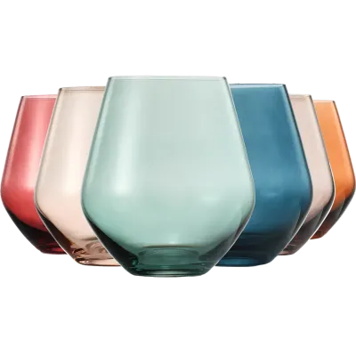 KHEN - Muted Colored Stemless Crystal Wine Glasses Set of  6