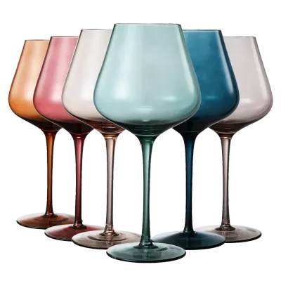 KHEN - Muted Pastel Large Colored Crystal Wine Glass Set of 6