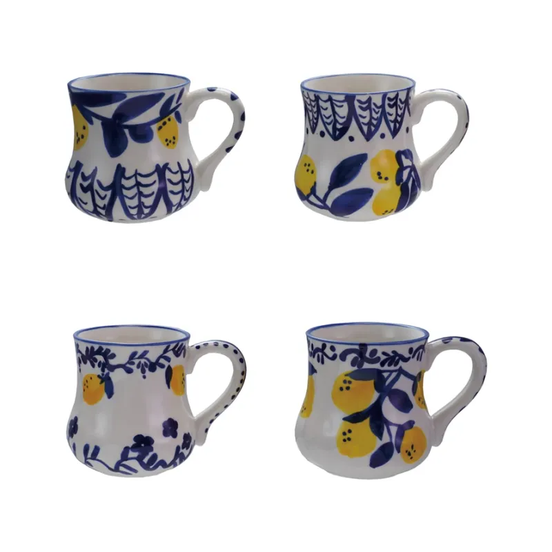 16 oz. Hand-Painted Stoneware Mug Blue Lemon