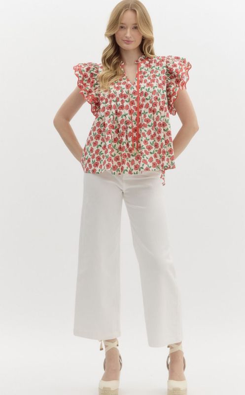 Red Floral Top