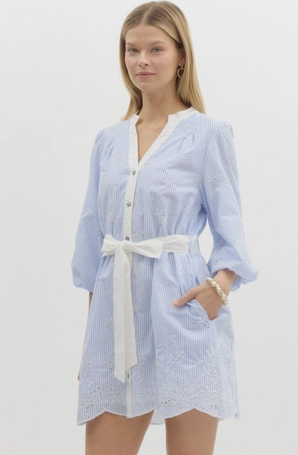 Embroidered Scallop Hem Dress
