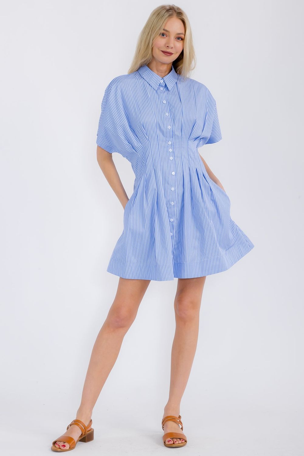 Stripe Pleated Shirt Dress
