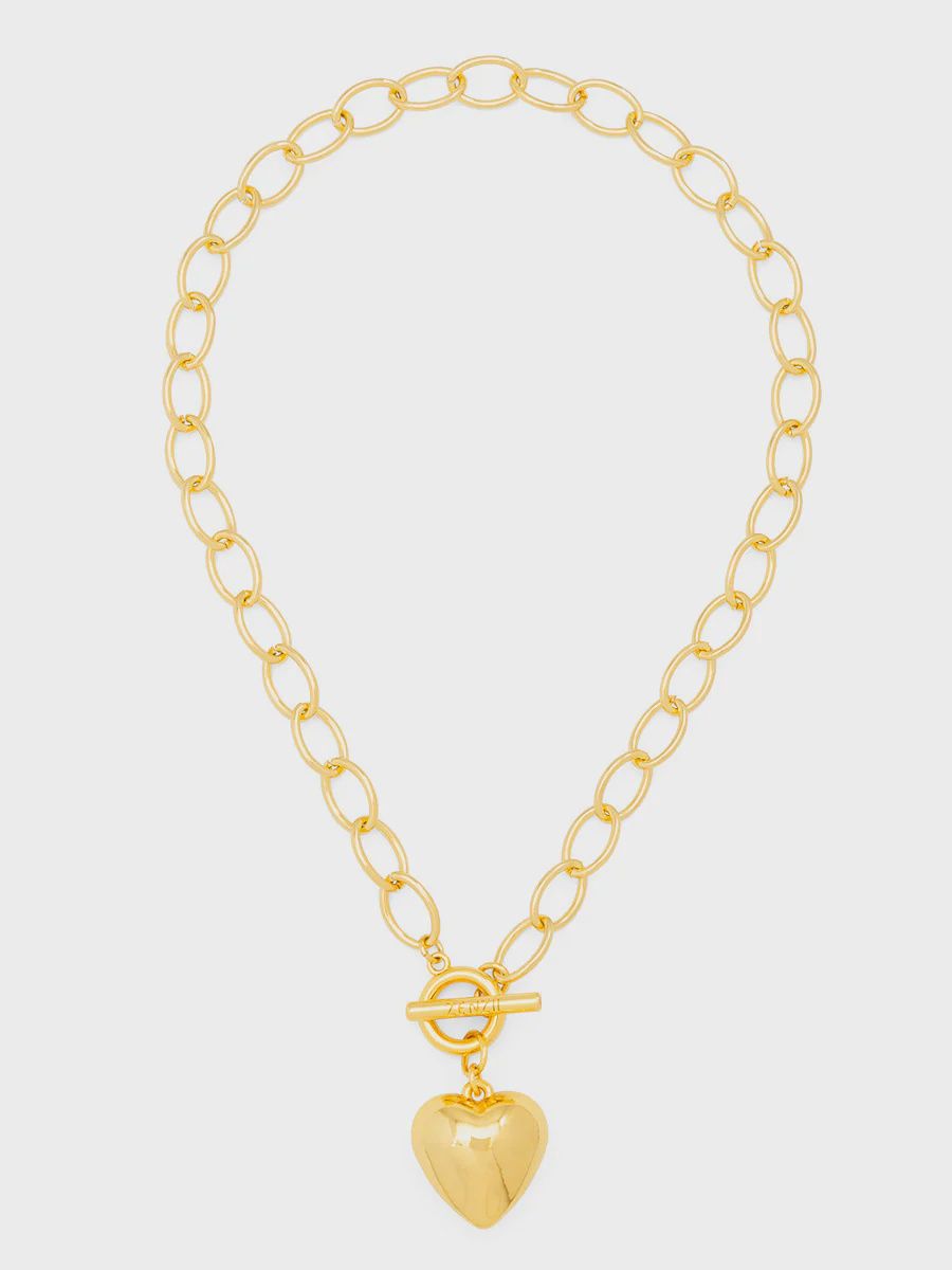 Puffed Heart Oval Link Collar Necklace