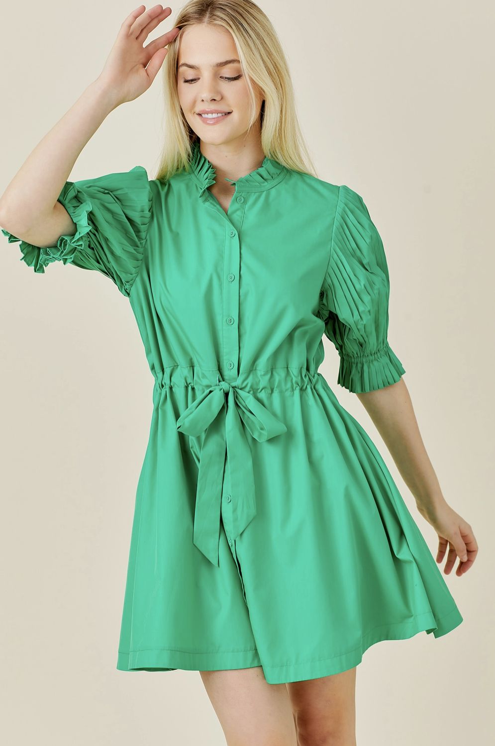 Pleat Detail Mini Dress