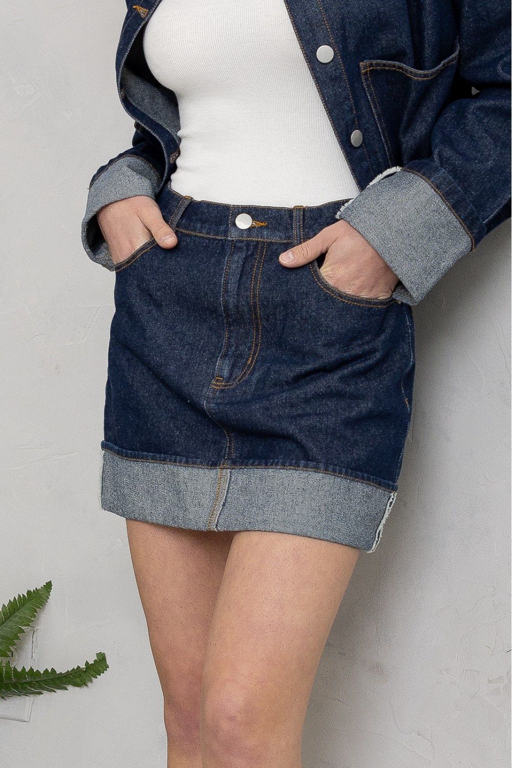 Folded Hem Denim Skirt