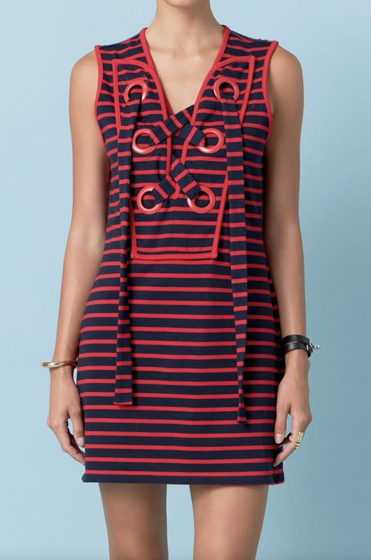 Striped Knit Lace Up Dress