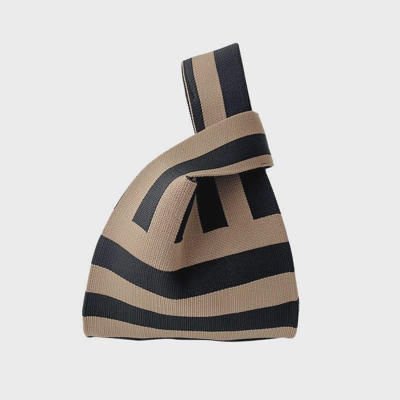 Brown Stripe Knit Wrist Bag