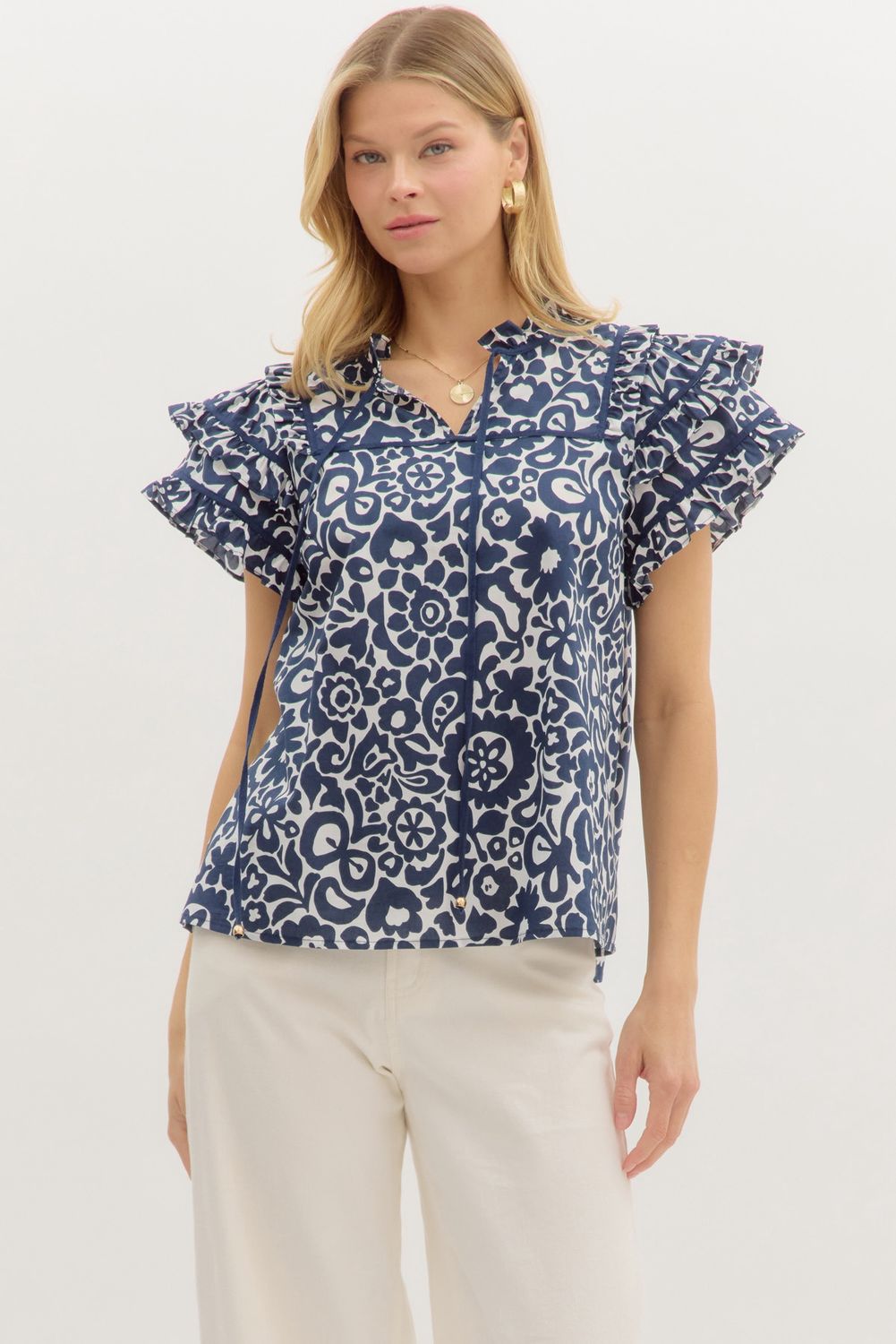 Navy Flower Top