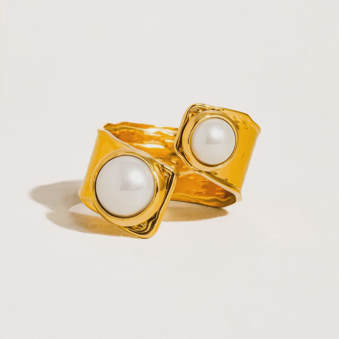 Double Pearl Abstract Ring