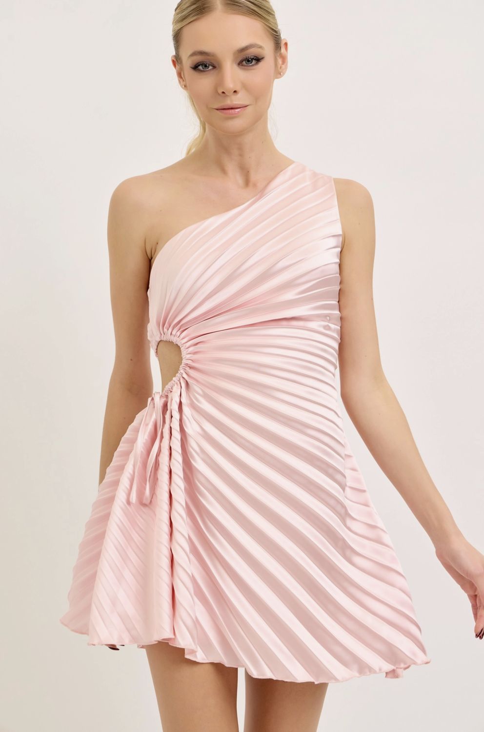 Pleated Waist Cutout Mini