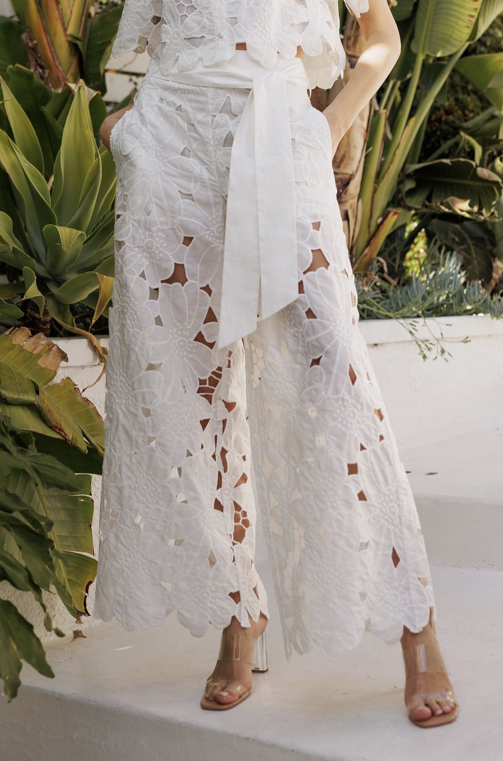 Lace Detail Tie Pants