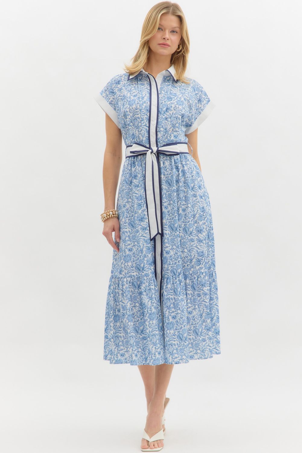 Blue Floral Tie Midi