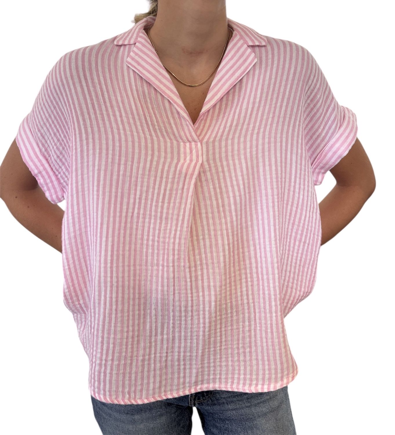 Pink Striped Cotton Top