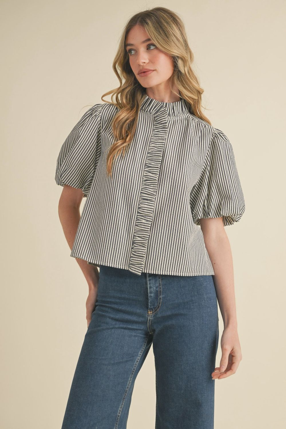Ruffle Button Down