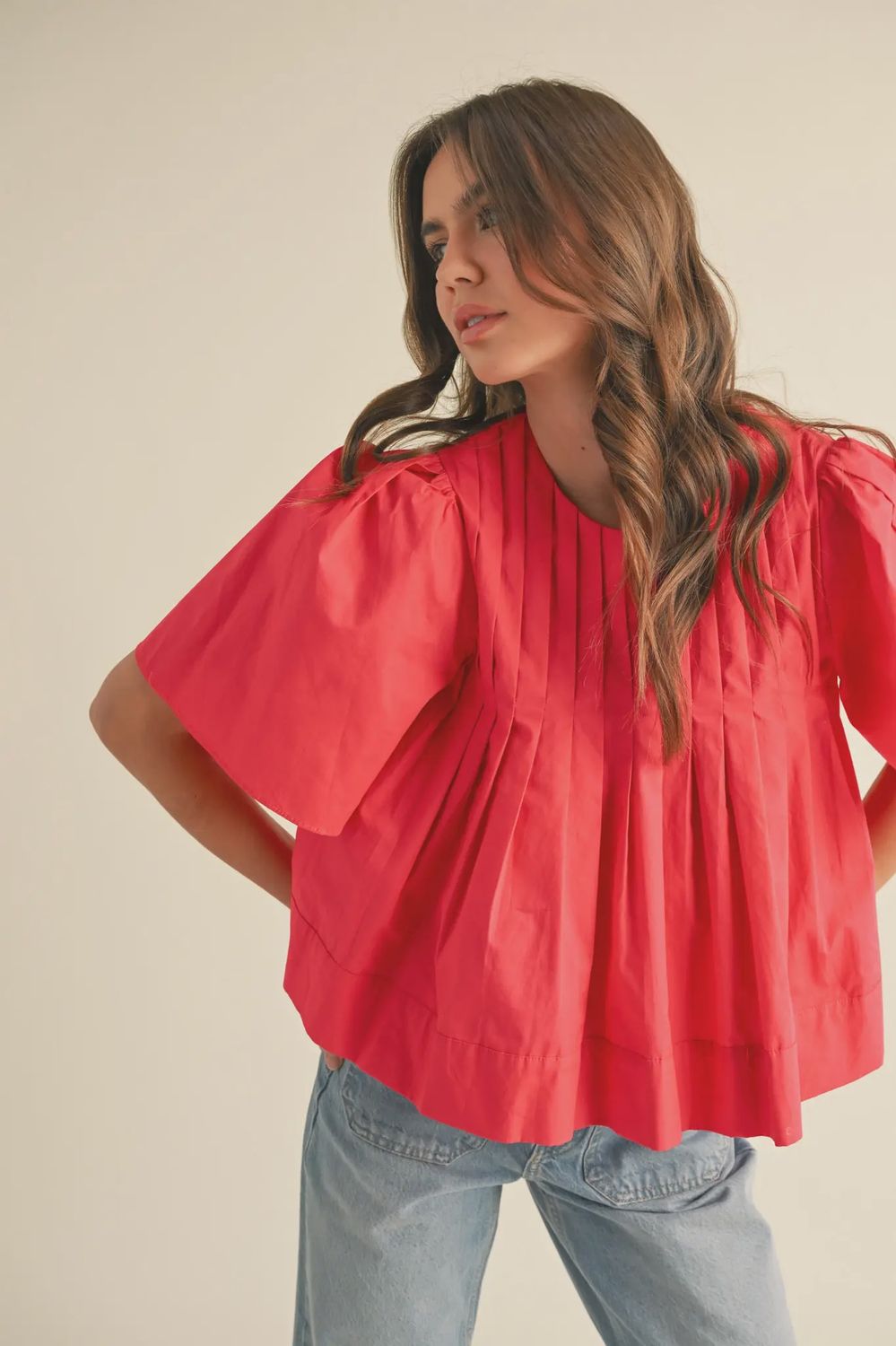 Pleated Short Sleeve Top