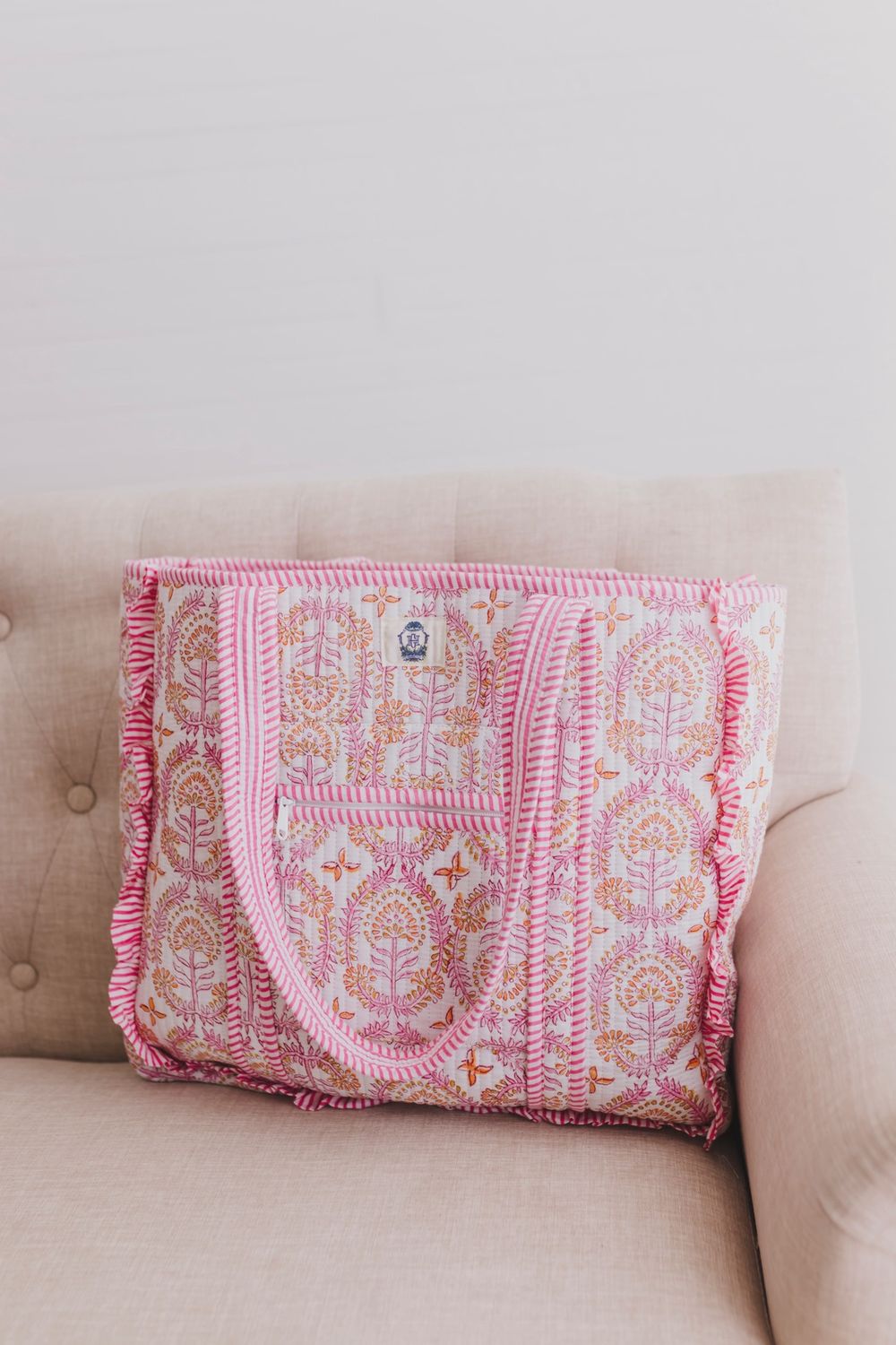 Large Quilted Ruffle Tote Bag