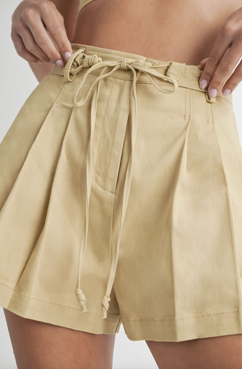 Beige Tie Shorts