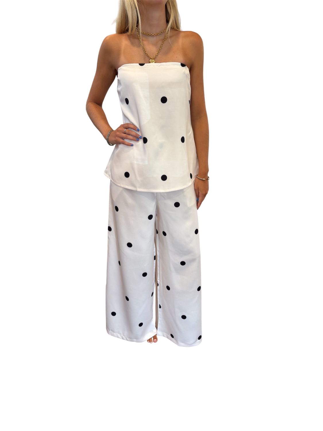 Strapless Polka Dot Pants Set