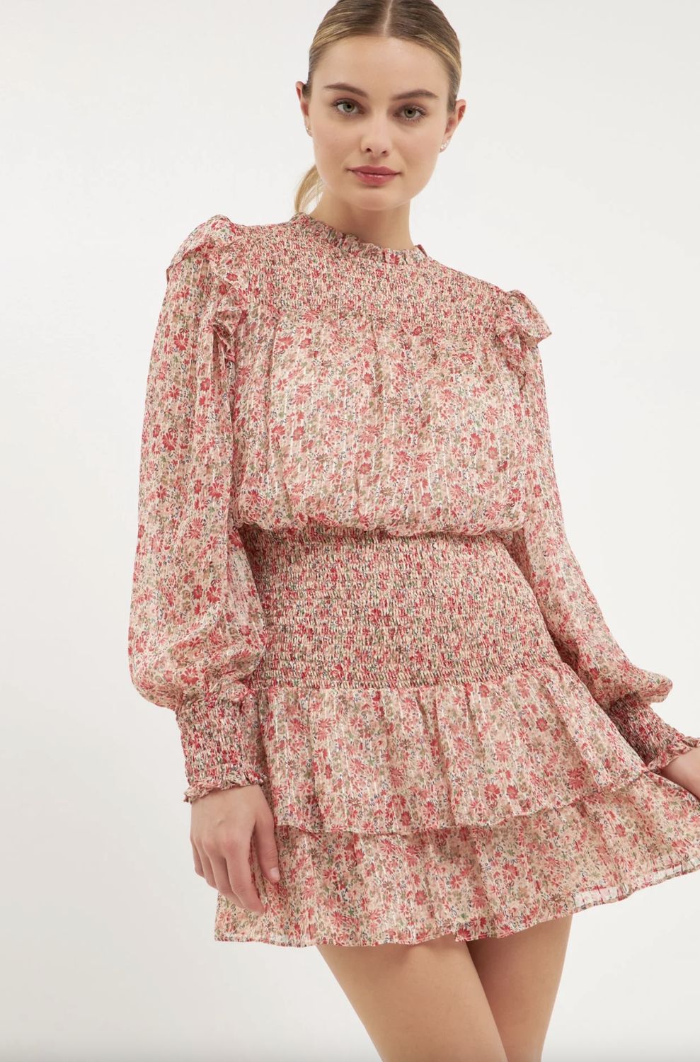 Floral Stripe Chiffon Dress