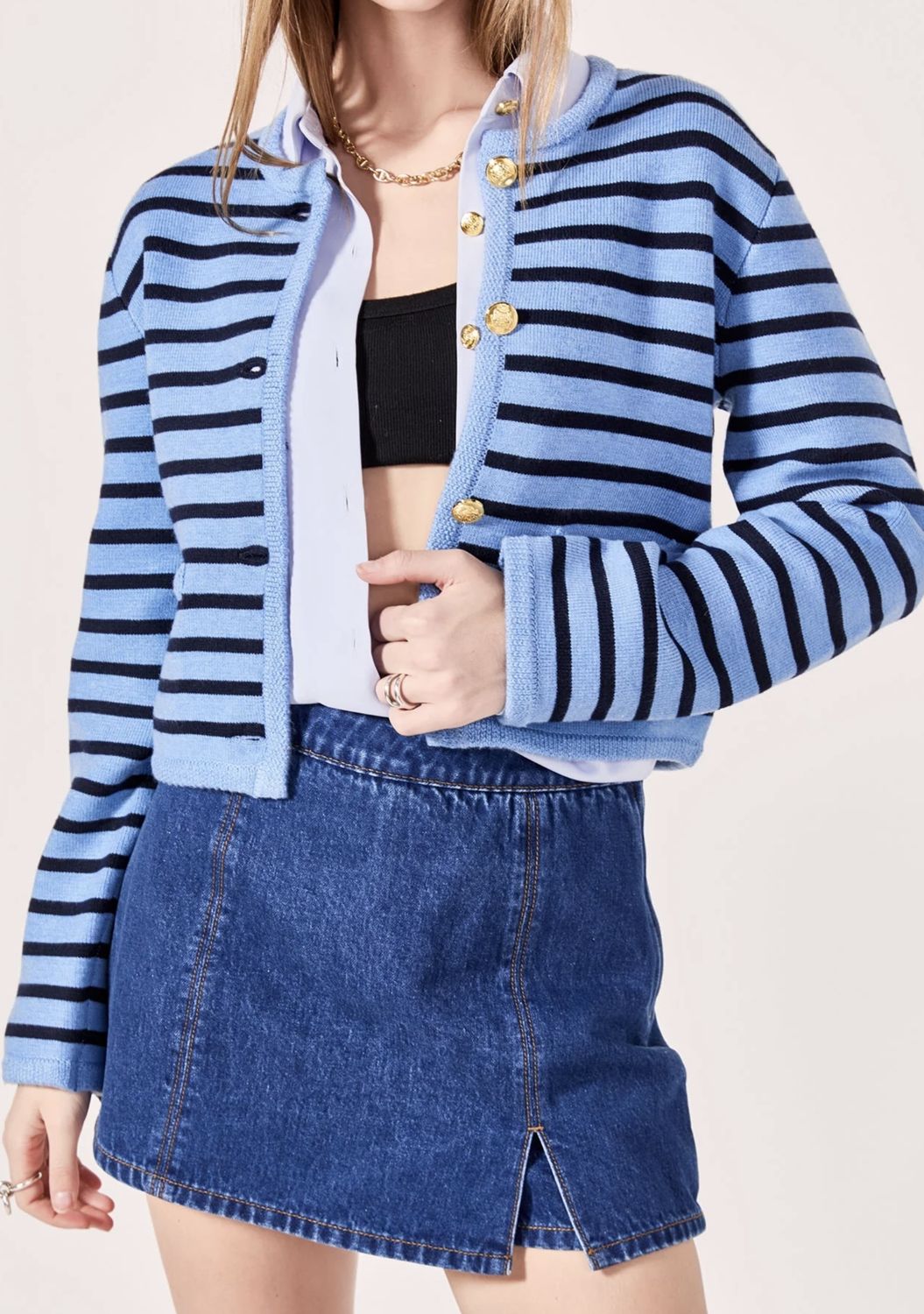Blue Knit Stripe Cardigan