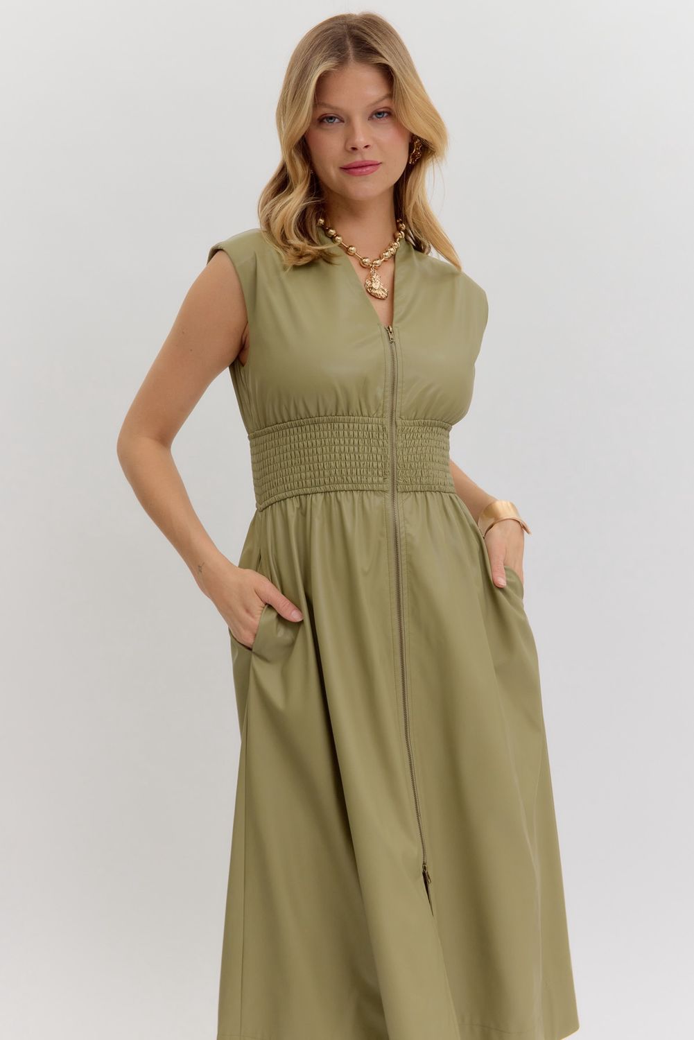 Olive Leather Midi