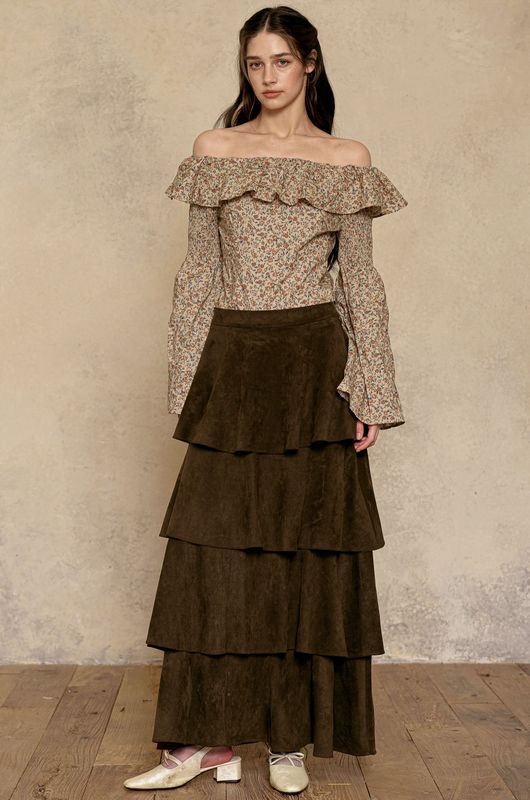 Suede Tiered Skirt