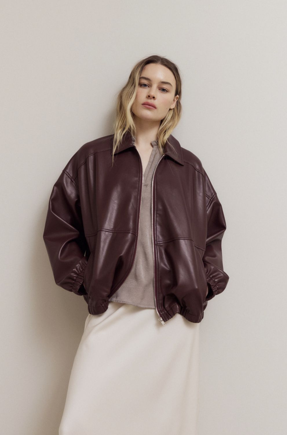 Vegan Leather Bomber Jacket