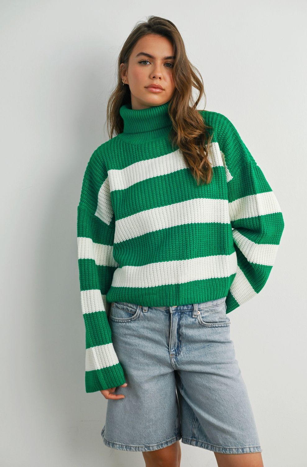 Green Stripe Turtleneck