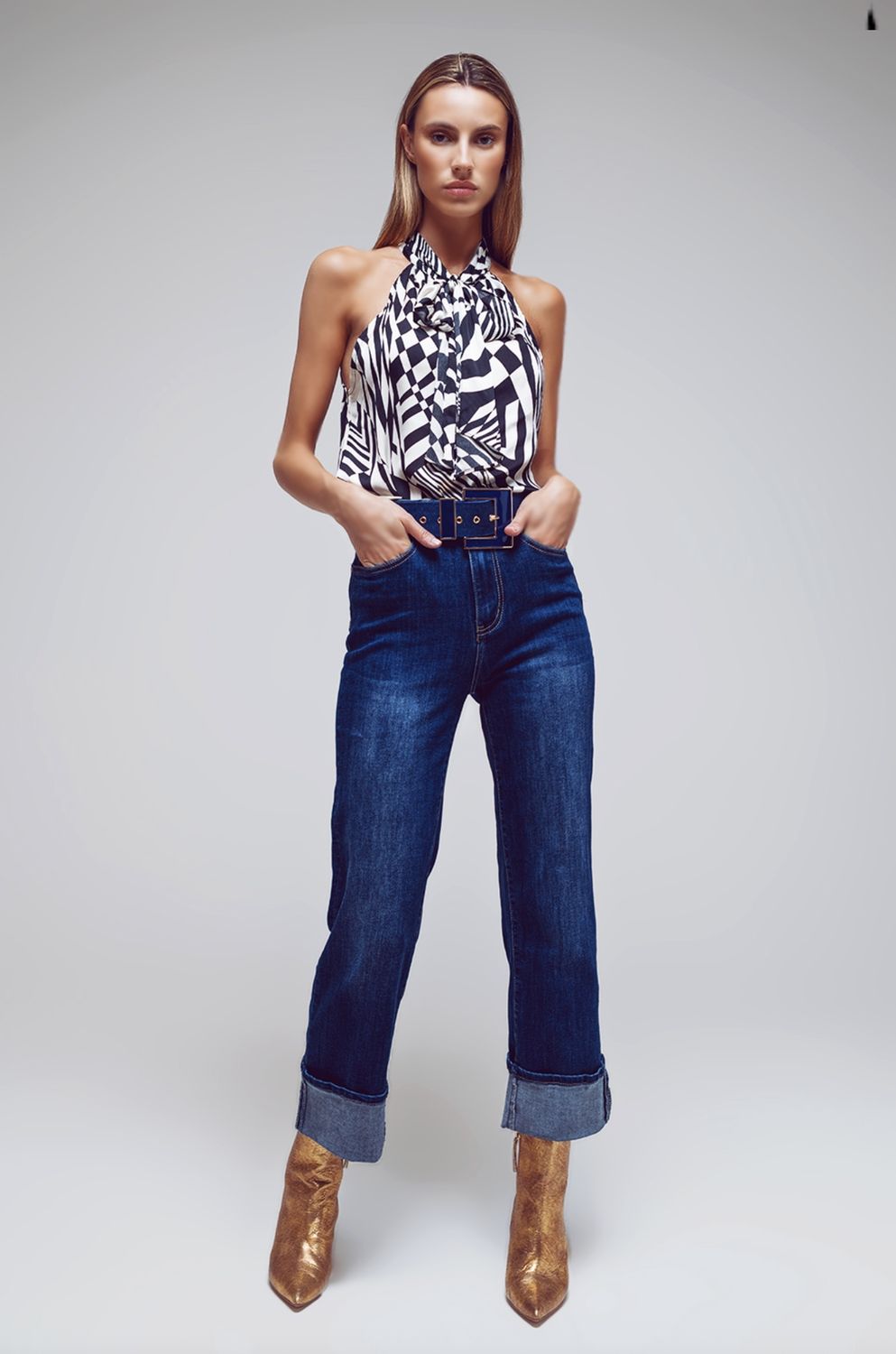 Folded Hem Straight Jean