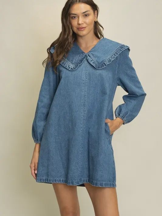 Ruffle Collar Denim Dress