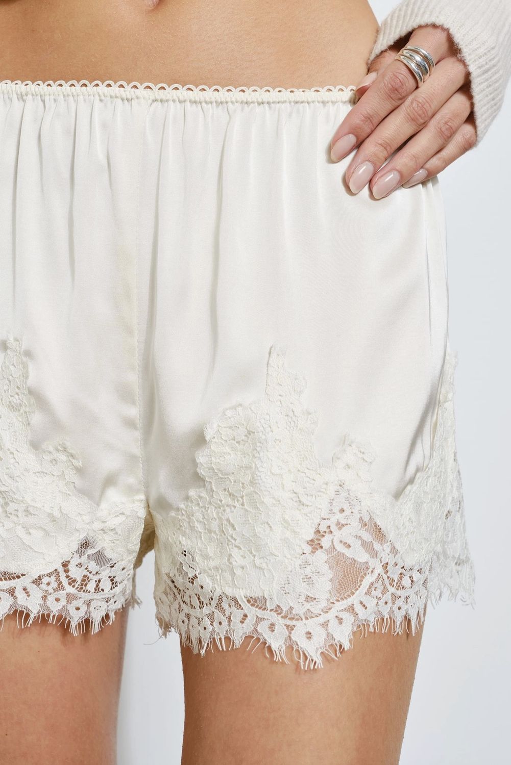 Lace-Trim Satin Shorts