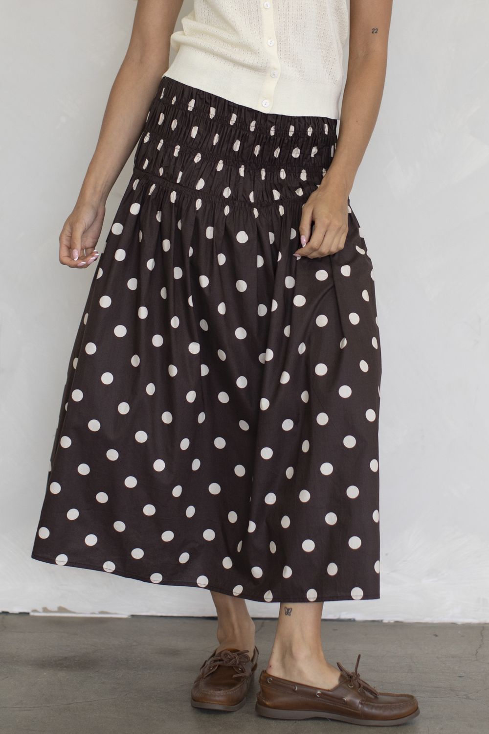 Brown Dot Midi Skirt
