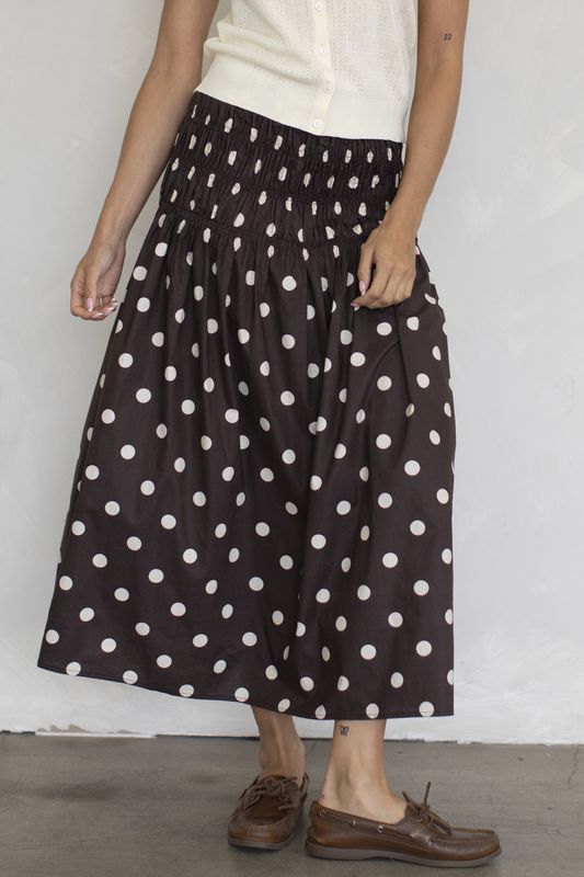 Brown Dot Midi Skirt
