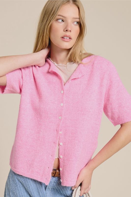 Pink Short Sleeve Cardigan