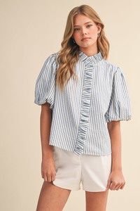 Ruffle Button Down, Colour: Blue, Size: Small