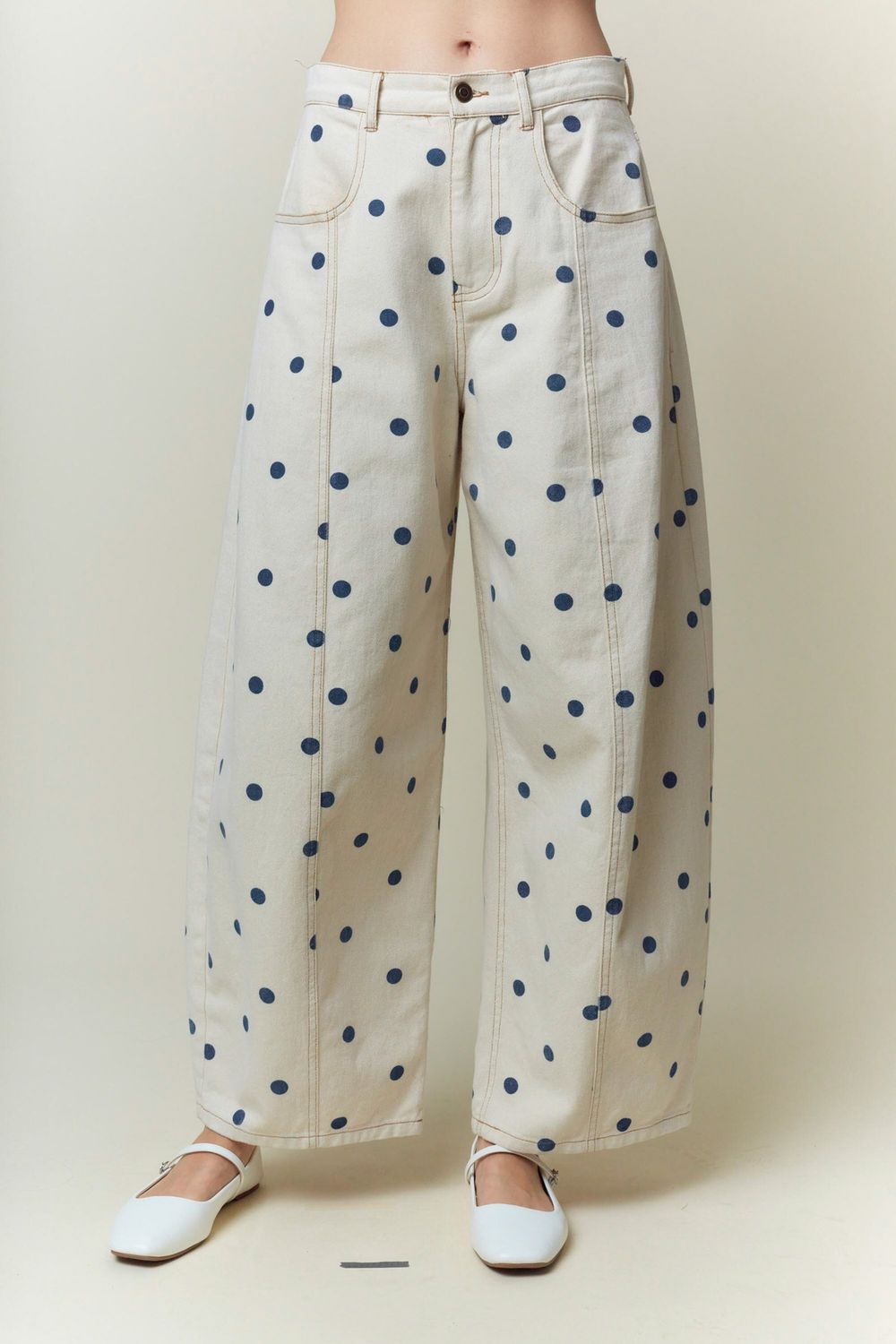 Polka Dot Denim Pant, Colour: Blue, Size: Small