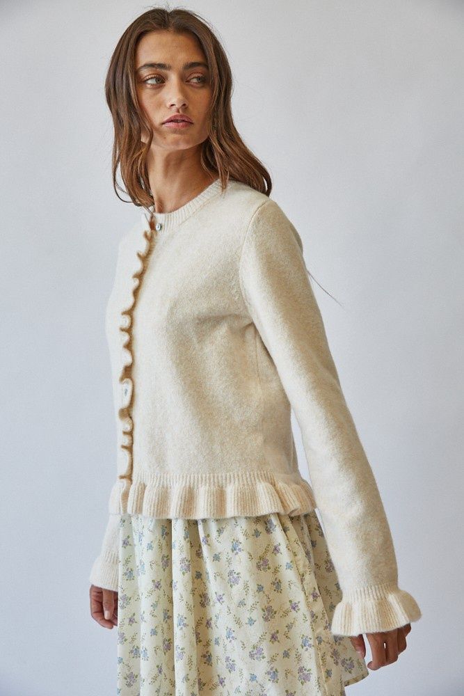 Ruffle Sweater, Colour: Cream, Size: Small
