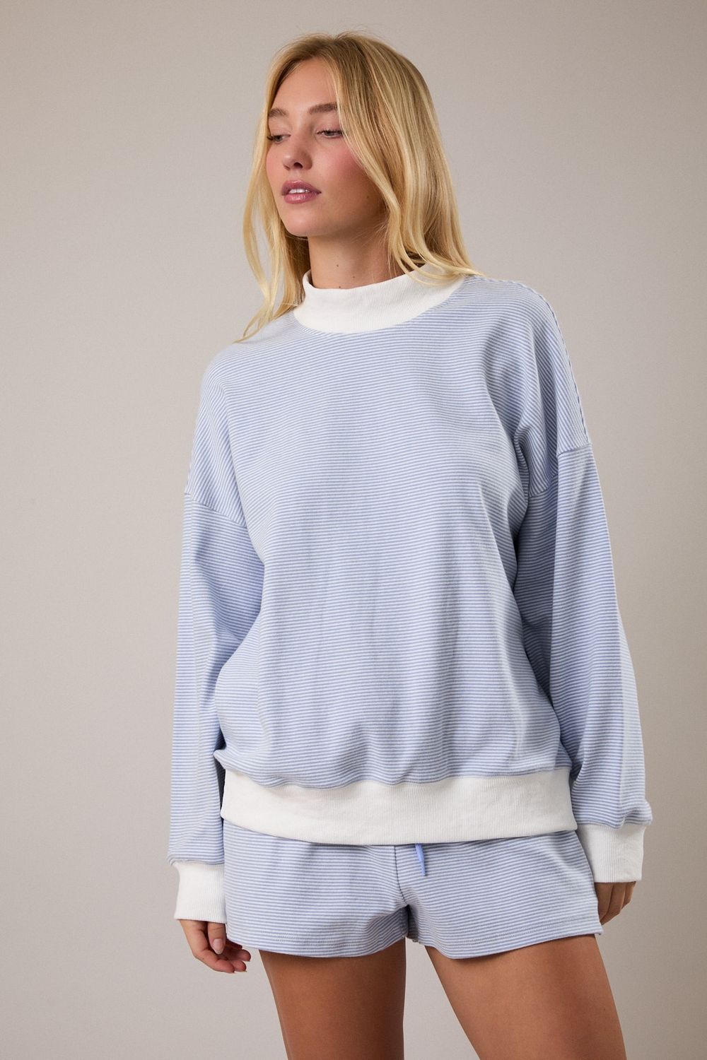 Blue Stripe Mock Neck
