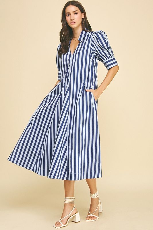 Stripe V-Neck Midi