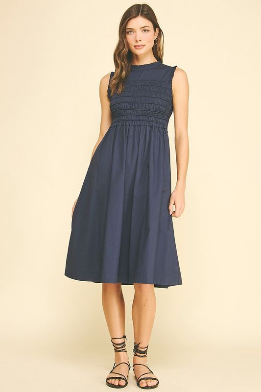 Navy Smocked Midi