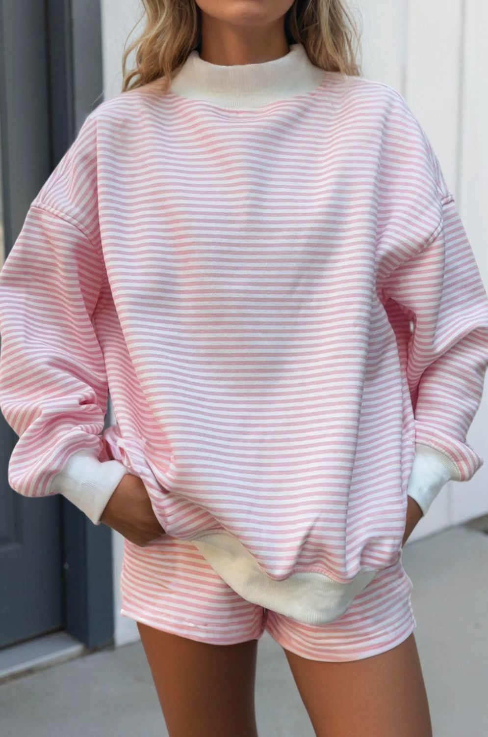 Pink Stripe Mock Neck &amp; Shorts
