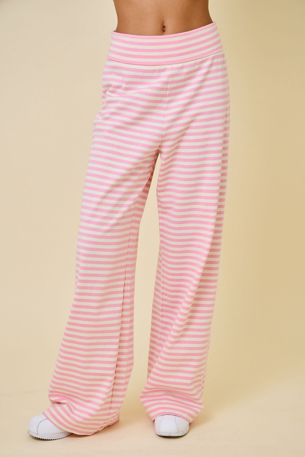 Stripe Fold Over Pant, Colour: Pink/White, Size: Small