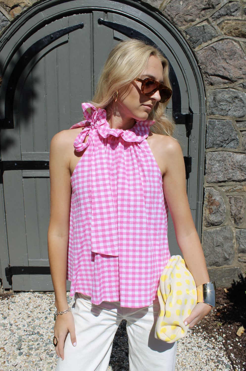 The Bridget Top, Colour: Pink Gingham, Size: Small