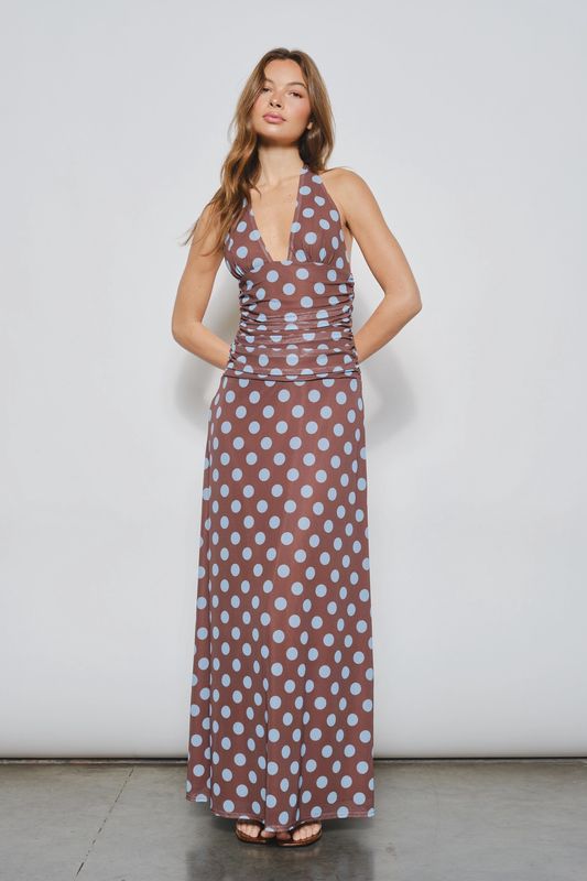 Brown &amp; Blue Polka Dot Dress