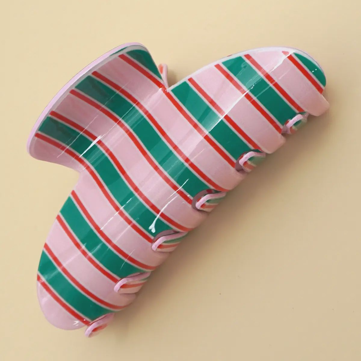 Pink/Green Stripe Hair Clip
