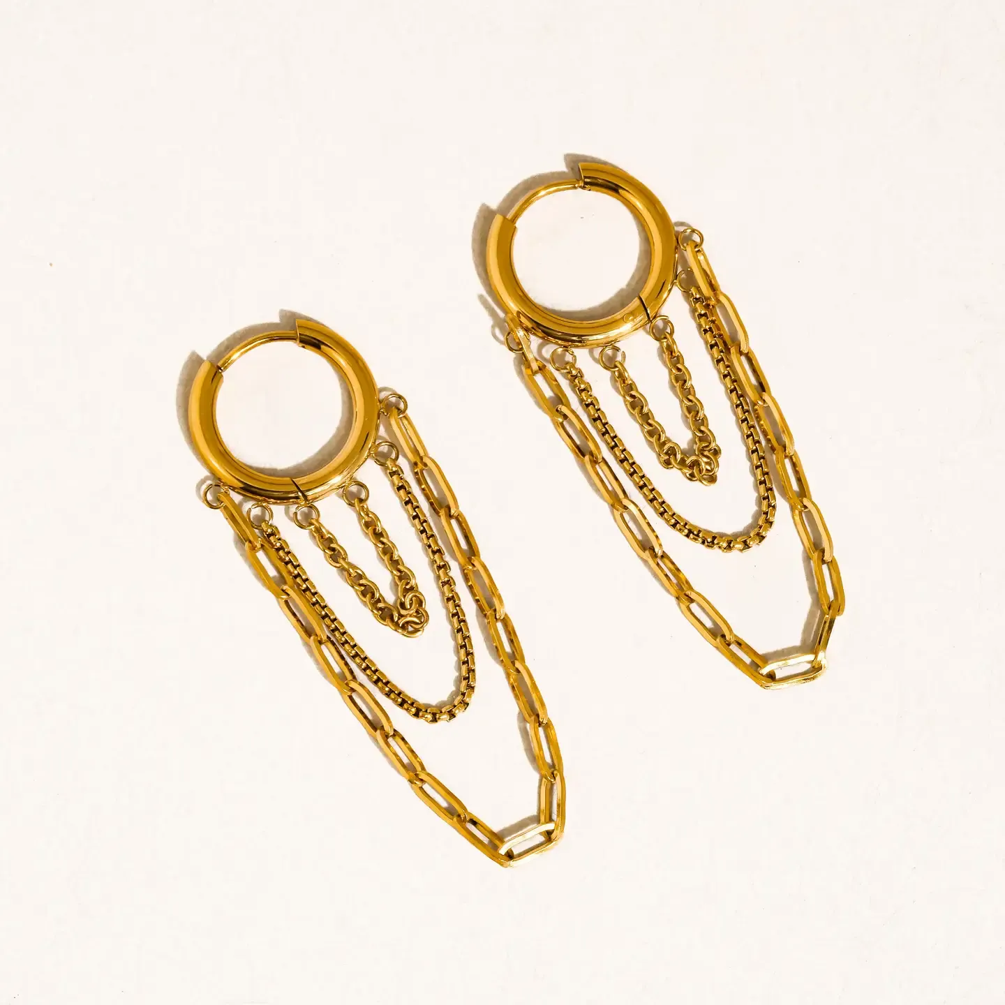 Chain Drop Earrings, Colour: Gold